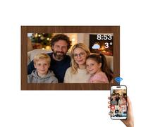 SWHC Cadre Photo Numérique, Cadre Photo Numerique WiFi Connecté - 15,6 Pouces 32Go, 1280x800 HD Cadres Video Grand IPS Écran Tactile Rotation Automatique, Fixation Murale (Bois)