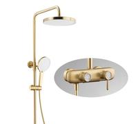 SWHC Colonne De Douche, Barre De Douche, Colonne Télescopique 78-128cm, Pommeau De Douche 13cm 3 Jets, avec Mitigeur en Laiton, avec Pomme De Douche De 25 Cm, Robinet en Cascade