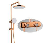 SWHC Colonne De Douche, Barre De Douche, Colonne Télescopique 78-128cm, Pommeau De Douche 13cm 3 Jets, avec Mitigeur en Laiton, avec Pomme De Douche De 25 Cm, Robinet en Cascade