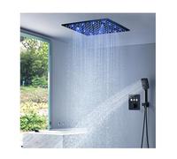 SWHC Colonne de Douche Encastrée LED Thermostatique Noir Multifonctionnel Système Laiton Kit 40 CM Pommeau 3 Modes