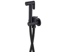 SWHC Douchette Toilette WC, Kit Douchette WC avec Tuyau et Support Mural Noir Bidet Toilette Douchette Portatif Eau Froide Laiton pour L'hygiène Personnelle Quotidienne Nettoyage
