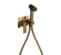 SWHC Douchette WC, Kit Douchette WC à Encastrer, Eau Chaude et Froide, Douchette Toilette wc à 2 Fonctions, Bidet Toilette WC Monocommande avec Corps de Vanne Carré en Laiton et Tuyau en PVC de 1,2m