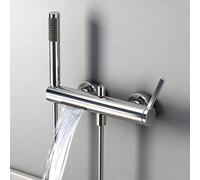 SWHC Mitigeur Baignoire Cascade en Laiton, Robinet Baignoire avec Douchette, 1,5m Flexible et Support