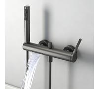 SWHC Mitigeur Baignoire Cascade en Laiton, Robinet Baignoire avec Douchette, 1,5m Flexible et Support