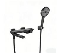 SWHC Robinet Baignoire avec Douchette 3 Jets, Mural Mitigeur Baignoire avec Bec Rotatif à 90°, 1.5m Flexible et Support, Laiton