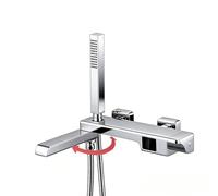 SWHC Robinet Baignoire avec Douchette, Mural Mitigeur Baignoire avec Bec Rotatif à 90°, 1.5m Flexible et Support, Laiton