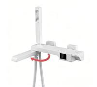 SWHC Robinet Baignoire avec Douchette, Mural Mitigeur Baignoire avec Bec Rotatif à 90°, 1.5m Flexible et Support, Laiton