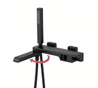 SWHC Robinet Baignoire avec Douchette, Mural Mitigeur Baignoire avec Bec Rotatif à 90°, 1.5m Flexible et Support, Laiton