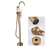 SWHC Robinet de Baignoire Ilot, 2 Modes Mitigeur de Baignoire Ilot avec Douchette, Rotation à 360° Robinet de Baignoire sur Pied en Laiton, Millésime Autoportant Robinet Salle Bain