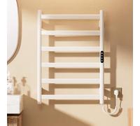 SWHC Seche Serviette Electrique, 175 W Chauffe Serviette Salle de Bain, Porte-Serviettes Chauffant à Température Réglable 30-70 °C avec Minuterie 1-9 H et écran Tactile LED, IPX4, 50x70cm, Blanc
