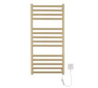 SWHC Sèche-Serviette Électrique Or, Chauffe-Serviettes 162 W | Acier Inoxydable, Étanche IP44, 14 Barres, Installation Mural Porte Serviettes Chauffant Électrique 110x52x12cm avec Prise
