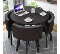 SWHSWQ Round Conference Table, Table Ronde Salle Manger 4 Chaises, Ensemble Salon Manger PU Dossier 5 Pièces