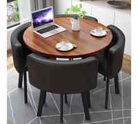 SWHSWQ Round Conference Table, Table Ronde Salle Manger avec 4 Chaises, Table Salon Manger, Ensembles de Chaises à Dossier en PU 5 Pièces, Patio Table Ronde et Chaises