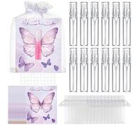 Swiffen Lot de 12 mini bouteilles vides pour le Ramadan avec cartes papillon, mini échantillons de parfum, fournitures islamiques en plastique, petites fournitures de pulvérisation de parfum pour