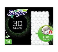 Swiffer Balai Attrape-Poussière 3D Clean Recharges Lingettes Sèches, 14 Lingettes Nettoyantes, Attrape et Retient la Poussière