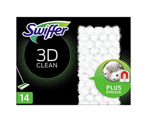 Swiffer Balai Attrape-Poussière 3D Clean Recharges Lingettes Sèches, 14 Lingettes Nettoyantes, Attrape et Retient la Poussière
