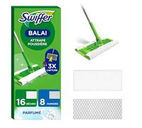 Swiffer Kit Complet Balai, 1 Balais, 16 Lingettes Sèches et 8 Lingettes Humides, Attrape Et Retient 3 Fois Plus De Poussière, Saleté Et Poils Qu’Un Balai Classique