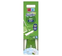 Swiffer Balai Attrape-Poussière Kit de Démarrage Complet avec 1 Balai + 8 Lingettes Sèches Propre & Frais + 3 Lingettes Imprégnées pour Parquet, Sans Résidus, Idéal pour Poils d'Animaux