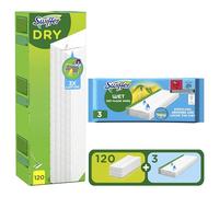 Swiffer Balai Attrape-Poussière Pour Sols,Pack de Recharges, 120 Lingettes Sèches Et 3 Lingettes Humides, Attrape Et Retient 3 Fois Plus De Poussière, Saleté Et Poils Qu’Un Balai Classique