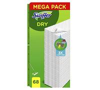 Swiffer Balai Attrape-Poussière Recharges Lingettes Sèches 68 Unités, Attrape Et Retient 3 Fois Plus De Poussière, Saleté Et Poils Qu’Un Balai Classique