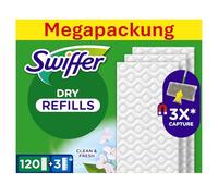 Swiffer Balai Attrape-Poussière Recharges Mixtes (120 Lingettes Sèches + 3 Lingettes Humides), Attrape 3 Fois Plus de Poussière et Saleté, Pour Toutes Surfaces, Sans Résidus, Balai Vendu Séparément