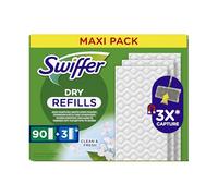 Swiffer Balai Attrape-Poussière,Recharges Mixtes (90 Lingettes Sèches+ 3 Lingettes Humides), Attrape Et Retient 3x Plus de Poussière qu'un Balai Classique, Pour Poils d'Animaux, Balai Vendu Séparément