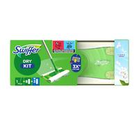 Swiffer Balai Attrape-Poussière, Kit de Démarrage (1 Balai+8 Lingettes Sèches+3 Lingettes Imprégnées pour Parquet), Attrape Et Retient 3x Plus de Poussière qu'un Balai Classique, Pour Poils d'Animaux