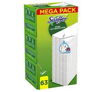 Swiffer Chiffons anti-poussière, 63 chiffons en microfibre secs, Chiffons de poussière et de saleté, idéal pour tous les types de sols et pour les poils d'animaux, chiffons avec 79% de fibres