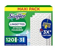 Swiffer Lingettes Pour Balai Attrape-Poussière, 120 Lingettes Sèches et 3 Lingettes Humides, Attrape Et Retient 3x Plus de Poussière qu'un Balai Classique, Pour Poils d'Animaux, Balai Vendu Séparément
