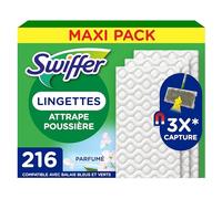 Swiffer Lingettes Pour Balai Attrape Poussière, 216 Lingettes Sèches, Parfum Febreze, Attrape Et Retient 3x Plus de Poussière qu'un Balai Classique, Pour Poils d'Animaux, Kit Vendu Séparément