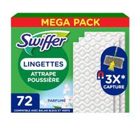 Swiffer Lingettes Pour Balai Attrape Poussière, 72 Lingettes Sèches, Parfum Febreze, Attrape Et Retient 3x Plus de Poussière qu'un Balai Classique, Pour Poils d'Animaux, Kit Vendu Séparément
