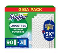 Swiffer Lingettes Pour Balai Attrape-Poussière, 90 Lingettes Sèches et 3 Lingettes Humides, Attrape Et Retient 3x Plus de Poussière qu'un Balai Classique, Pour Poilsd'Animaux, Balai Vendu Séparément