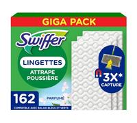 Swiffer Lingettes Sèches pour Balai Attrape-Poussière 162 lingettes | Attrape et retient 3x plus de poussière qu’un balai classique. Idéal pour les poils.
