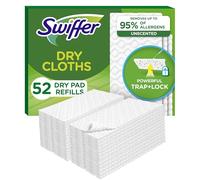 Swiffer Lot de 52 balais+serpillières, recharge de tampons secs, nettoyant pour sol, poussière, poils, chiffons de nettoyage pour maison, salle de bain, cuisine, vadrouille, dépoussiéreur, sans odeur