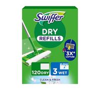 Swiffer Recharges Pour Balai Attrape-Poussière, 120 Lingettes Sèches et 3 Lingettes Humides, Pour Poils d'Animaux, Balai Vendu Séparément