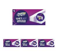 Swiffer WetJet 12 Recharges Jetables Nettoyantes Multi-Surfaces, Retient la Poussière et Saleté, Pour Tous Types de Sol, Sans Traces ni Résidus (Lot de 4)