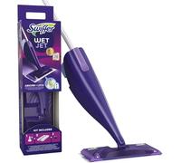 Swiffer WetJet Balai Lave Sol avec Spray, Kit de Démarrage avec 1 Balai Spray +5 Lingettes +1 Solution Nettoyante Liquide + 2 Piles