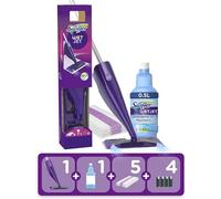 Swiffer WetJet Complet Balai Kit, 5 Lingettes + 1 Nettoyant Liquide + 2 Piles, Lingette Retient la Poussière et la Saleté