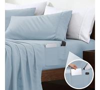 Swift Home Smart Sheets - Parure de lit 3 pièces en Microfibre brossée Ultra Douce avec Poches de Rangement latérales - Bleu Brouillard, lit jumeau XL