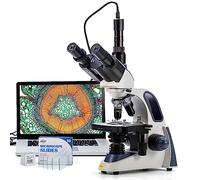 Swift SW380T Microscope trinoculaire composé, grossissement 40X-2500X, scène mécanique à deux couches, appareil photo et logiciel 5.0 MP compatibles Windows/Mac et 100 lames vierges
