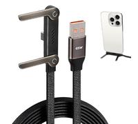 Swiftctrl Câble de Chargeur 2-en-1 65W USB-A vers Type-C avec Support Latéral Invisible, Câble de Charge Rapide avec Support Téléphone Intégré, Câble Tressé 1,5 m pour Smartphones et Tablettes