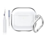 Swiftctrl Compatible avec Coque Air-Pods 4 génération avec Kit de Nettoyage et Mousqueton, TPU Souple hautement Anti-jaunissement, Air Pods 4 Case, Prend en Charge Le Chargement sans (Transparent)