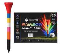 SWIFTEE Tees de golf arc-en-ciel | Tees de golf en bambou à code couleur avec références de hauteur de tee château | Té de golf multi-hauteur pour conducteur, hybride et tir de fer | Un tee zéro