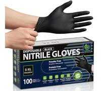 SWIFTLITE Gants jetables en nitrile noir, gants en caoutchouc de qualité alimentaire sans latex sans poudre pour la cuisson des aliments préparation cuisine propre (L, 100)