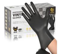 SWIFTLITE Lot de 200 gants jetables en vinyle de qualité alimentaire, sans latex, sans poudre, gants en plastique noir pour cuisine, nettoyage de la maison, préparation des aliments, 3 mm