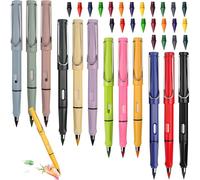 Swify - Lot de 12 crayons de couleur magiques - Crayon éternel avec 24 pointes de rechange - Crayon infini avec gomme - Sans taillage - Crayons de couleur éternels pour écrire, peindre et esquisser