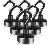 Swihorab Crochets Magnétiques, 6 Pièces Aimants Néodyme Extra Forts 20 mm 15 kg avec Crochets pour Cuisine, Noir