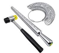 Swiixxer Ensemble D'Outils de Mesure Calibreur D'Anneau Comprenant Le Mandrin D'Anneau de Jauge Calibreur D'Anneau en MéTal Marteau de Maillet Bijoutier en Caoutchouc Prise AméRicaine