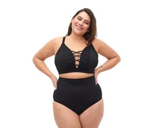 Swim by Zizzi Culotte de bikini taille haute pour femme Grandes tailles, Noir, 54 Grote maten