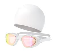 Swim Goggles Hat For Adults - Aquatic Hydrodynamic Protection Headgear Kit, No-Leak Tinted Eye Shield Headpiece, Clamshell Stretchy Ear-Protection Cap | Anti-Glare Tinted Lens Water-Sport Piece For Ex